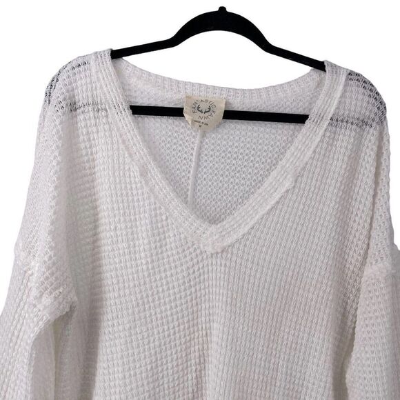 Waffle Knit V Neck Long Sleeve White Fantastic Fawn Top Size M Long Sleeve Basic - Picture 3 of 7